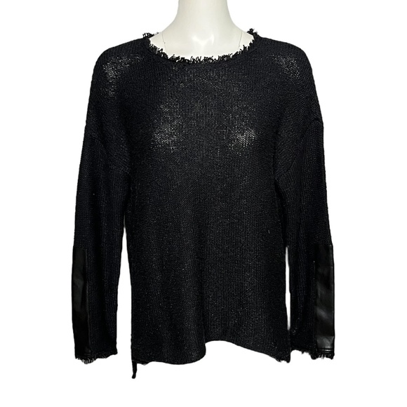 Donna Karan black label iconic boxy sweater faux-leather trim size medium M - Picture 1 of 9